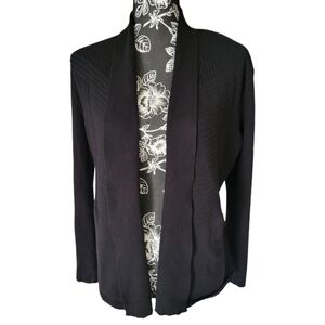 89th + Madison Long Sleeve Geometric Ribbed Black Cardigan | PM